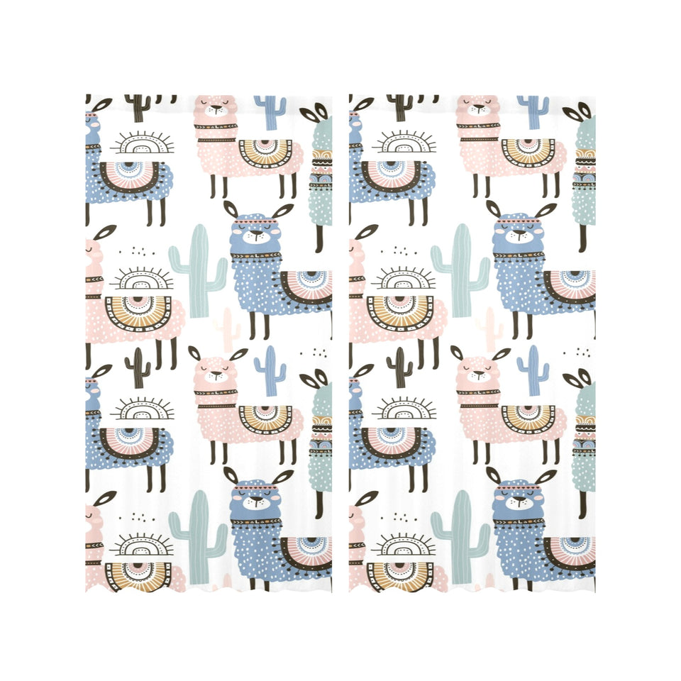 lama Alpaca cactus hand drawn pattern Gauze Curtain