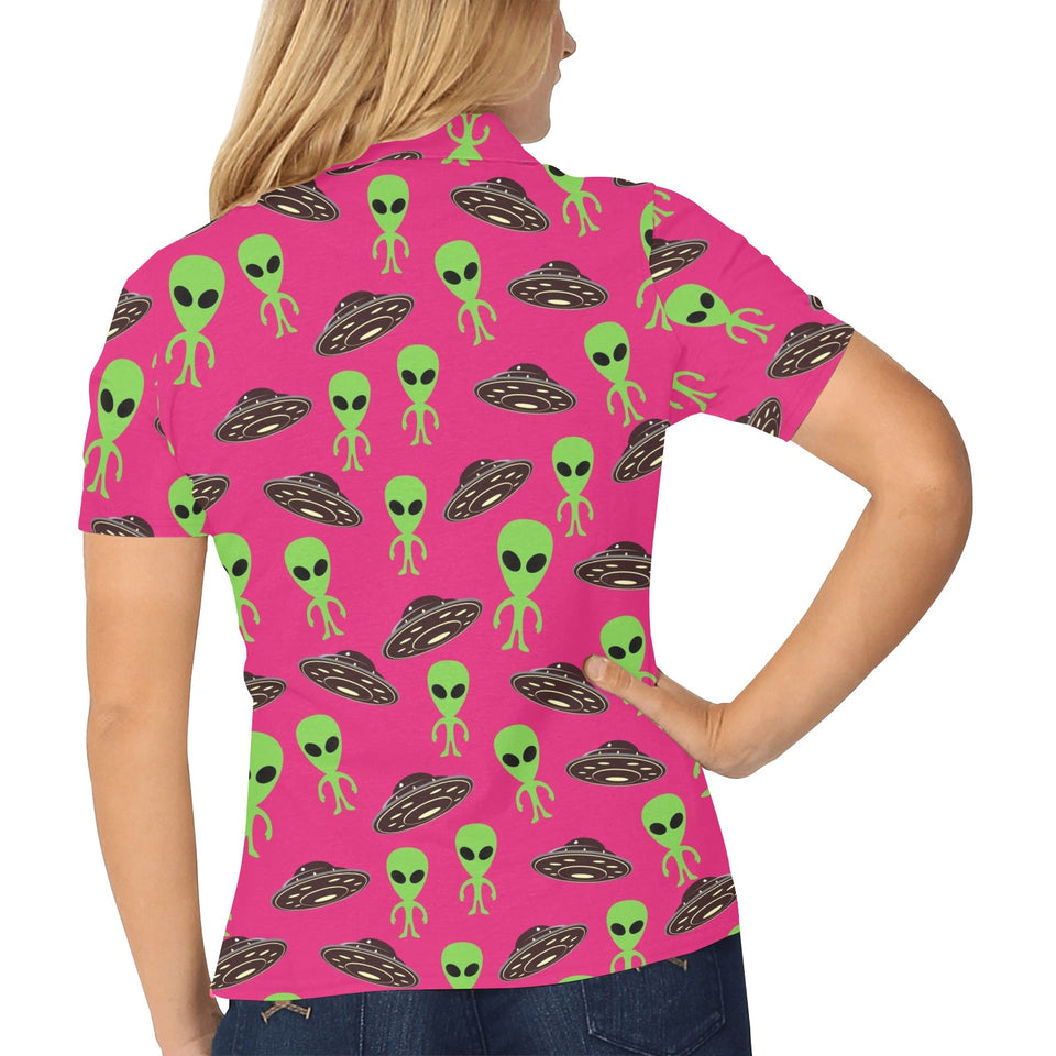 Alien Pattern Print Design 03 Women's All Over Print Polo Shirt