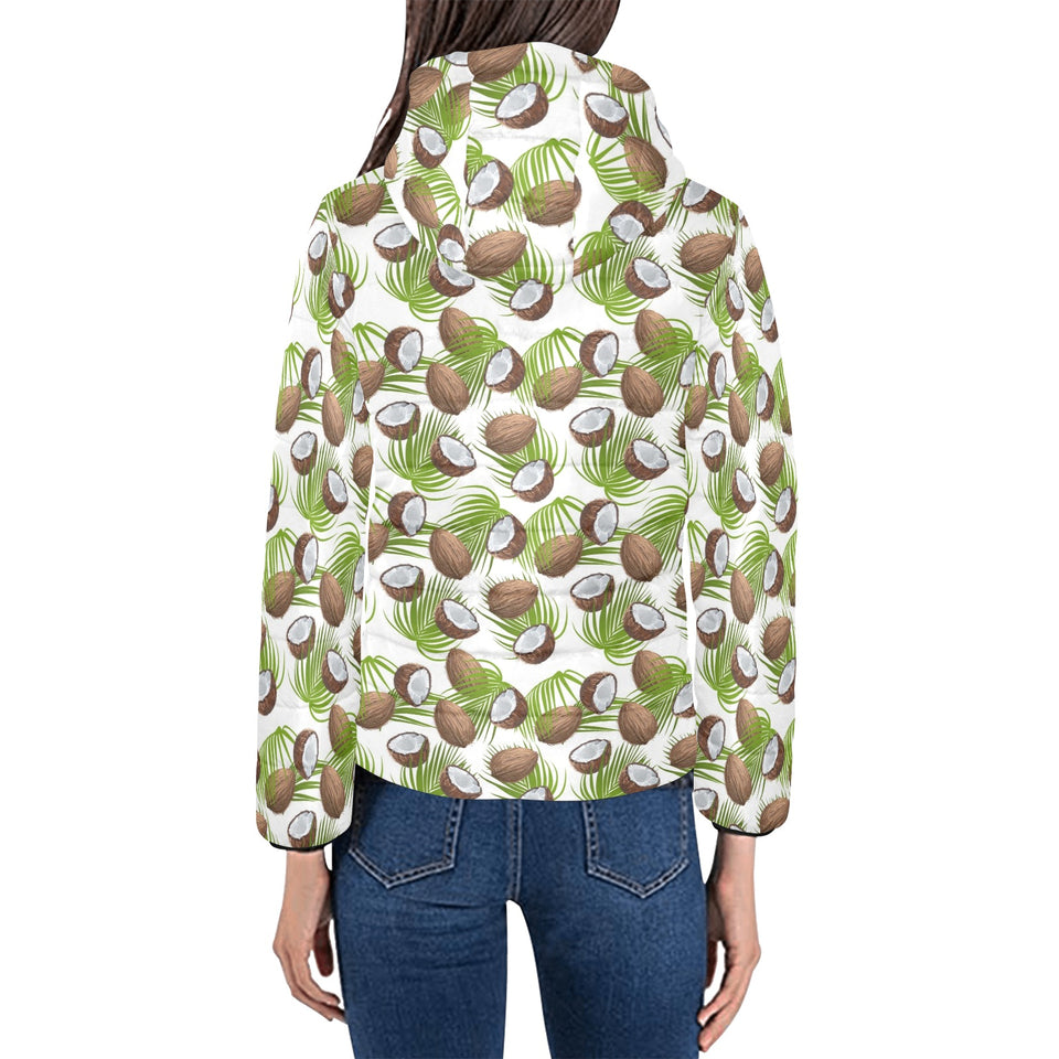 Coconut Pattern Print Design 04 Women's Padded Hooded Jacket