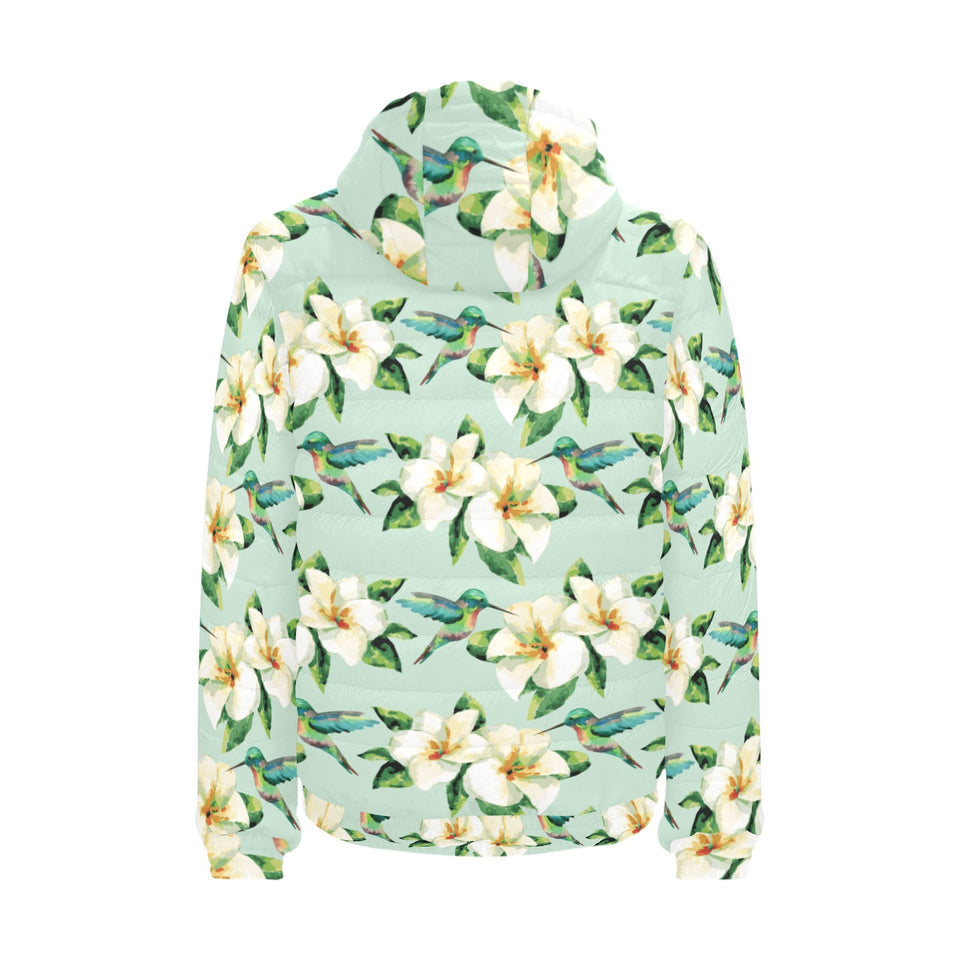 Hummingbird Pattern Print Design 01 Men's Padded Hooded Jacket
