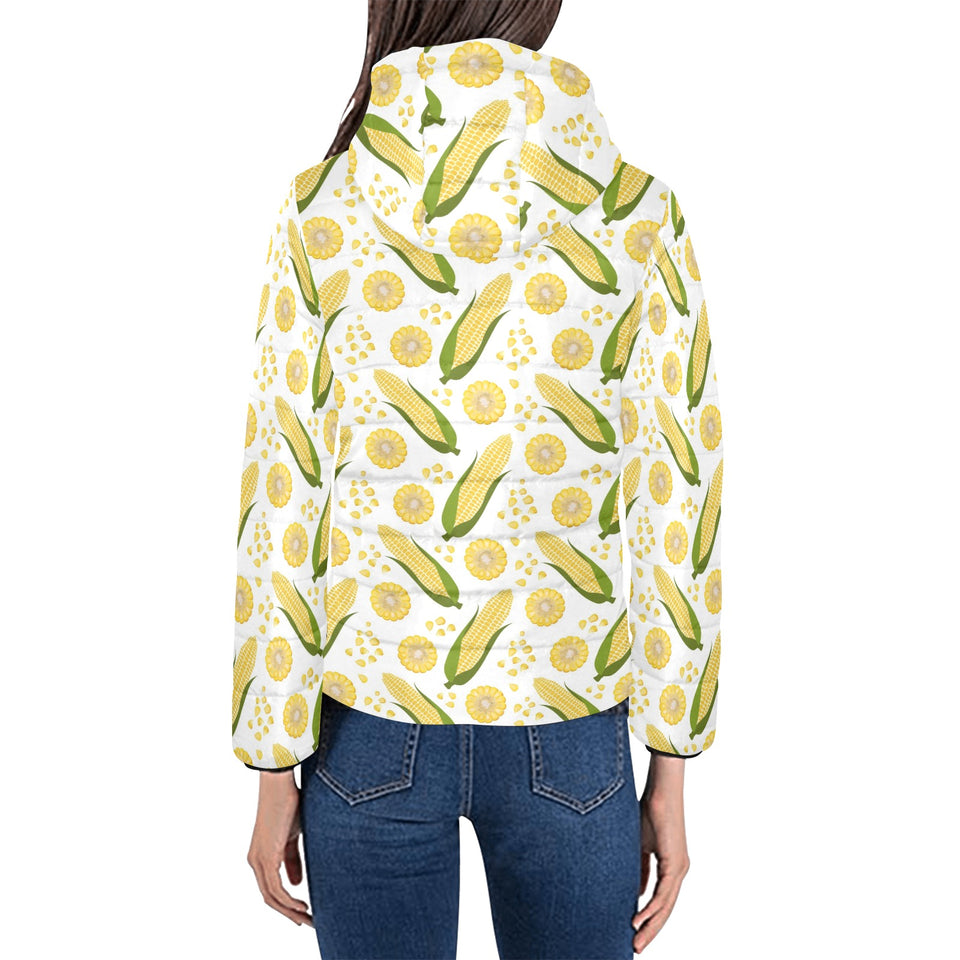 Corn Pattern Print Design 05 Women's Padded Hooded Jacket