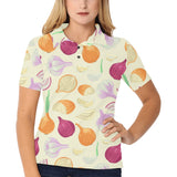 Onion garlic white red pattern Women's All Over Print Polo Shirt