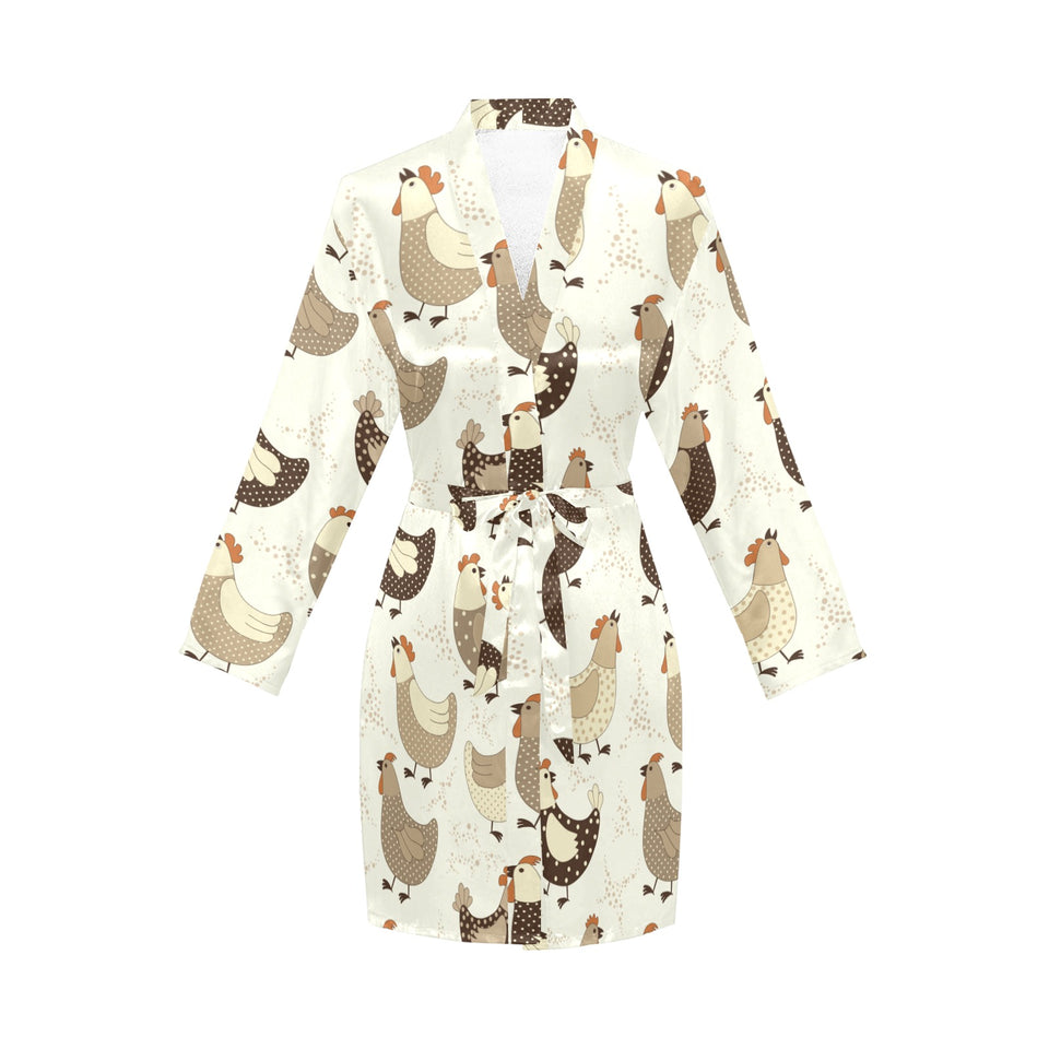 Cute rooster chicken cock Women's Long Sleeve Belted Night Robe