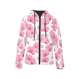 pink purple orchid pattern background Women's Padded Hooded Jacket