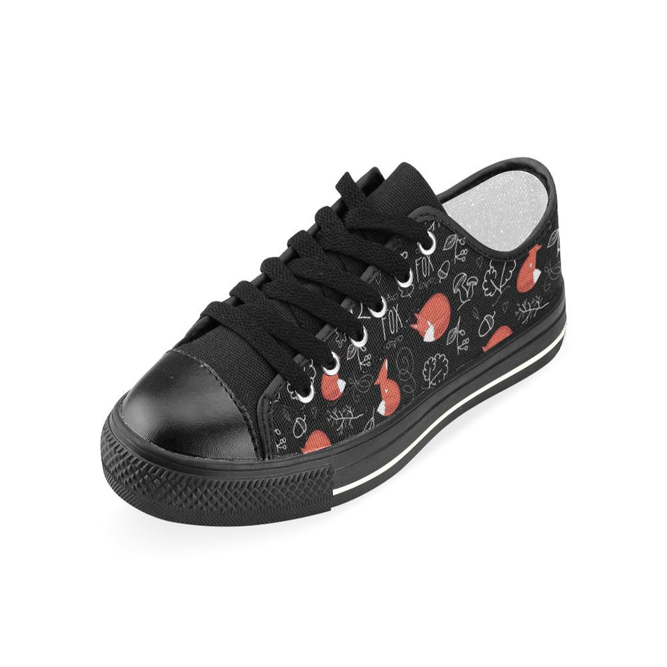fox sleeping fox pattern Kids' Boys' Girls' Low Top Canvas Shoes Black