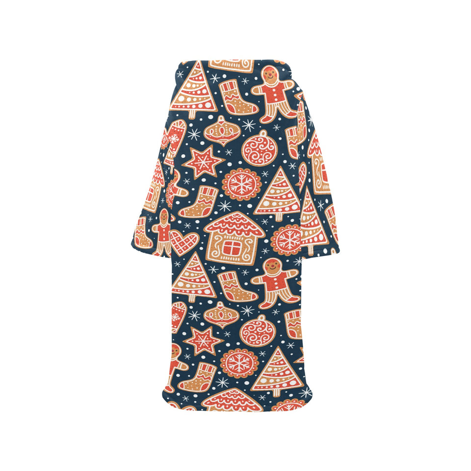 Christmas gingerbread cookie pattern Blanket Robe with Sleeves