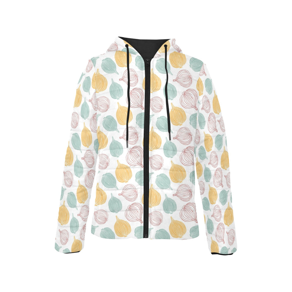colorful onions white background Women's Padded Hooded Jacket