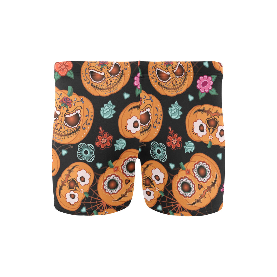Pumpkin flowers spiderweb Halloween theme Men's Swimming Trunks