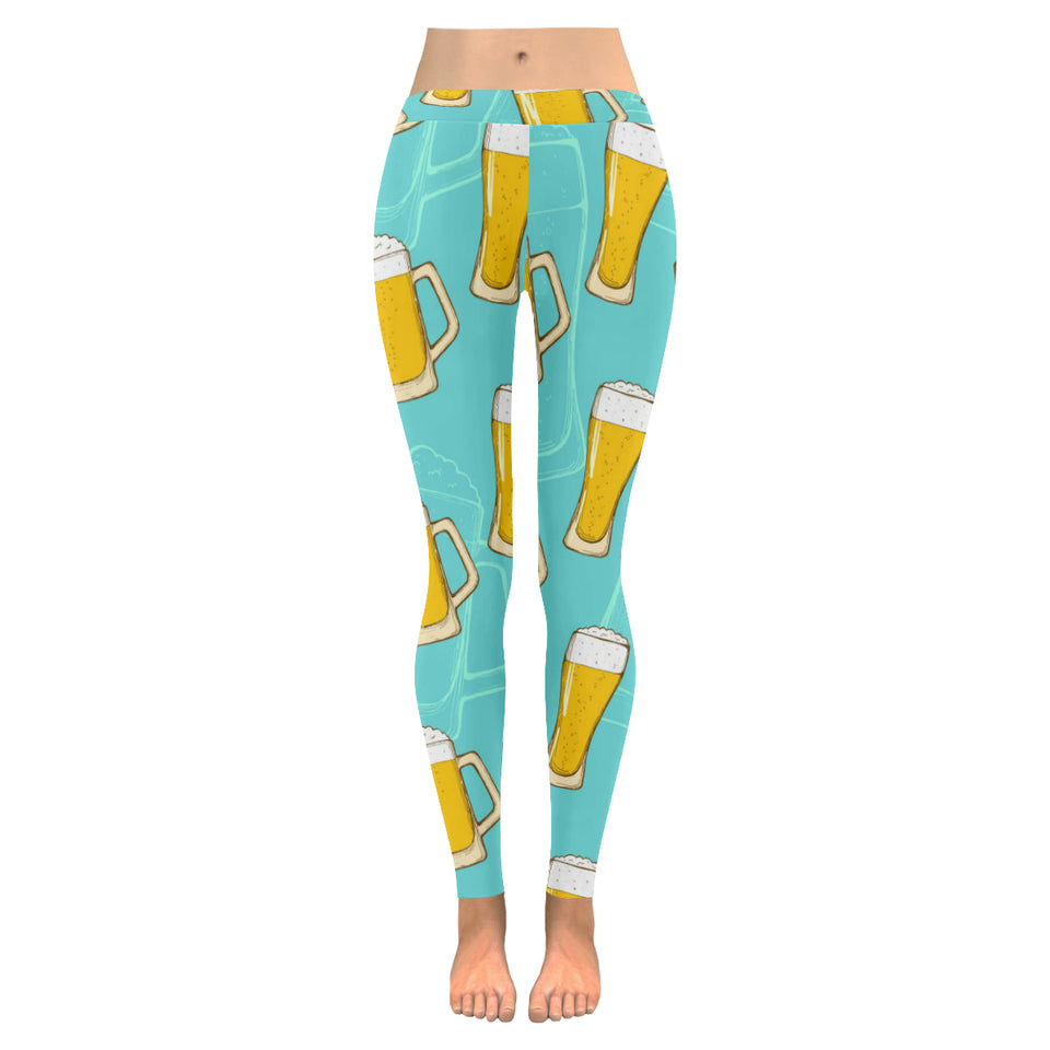 Beer pattern green background Women's Legging Fulfilled In US