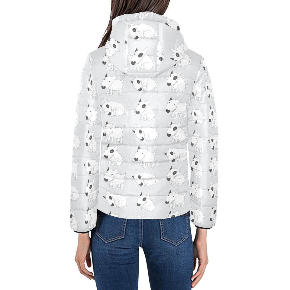 Bull Terrier Pattern Print Design 01 Women's Padded Hooded Jacket