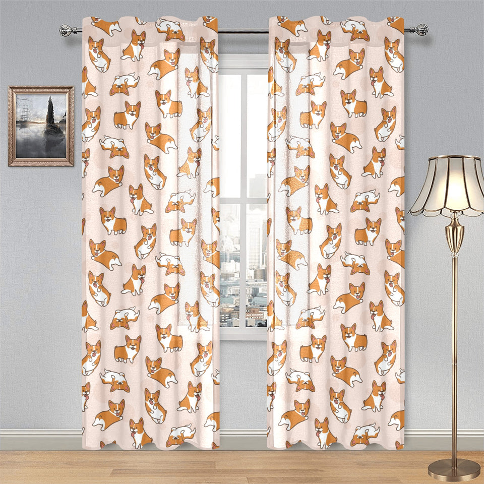 Cute Corgis Pattern pink background Gauze Curtain
