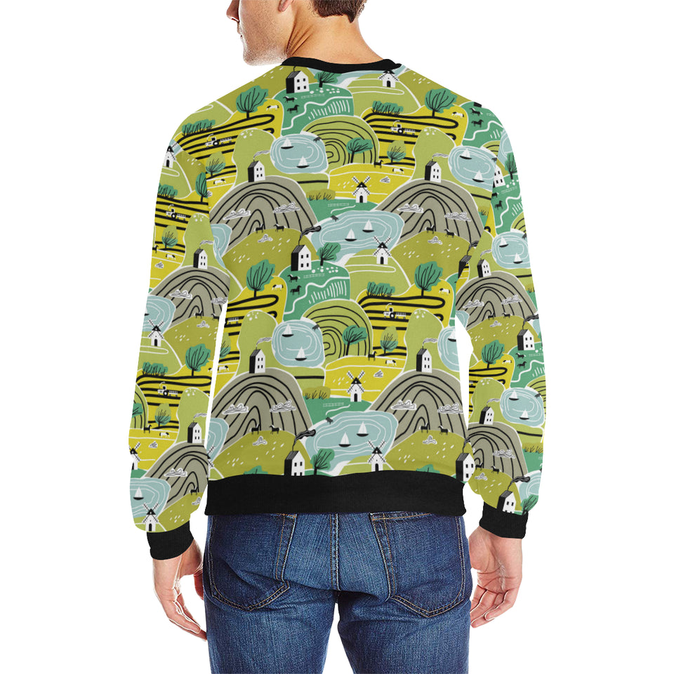 Hand drawn windmill pattern Men's Crew Neck Sweatshirt