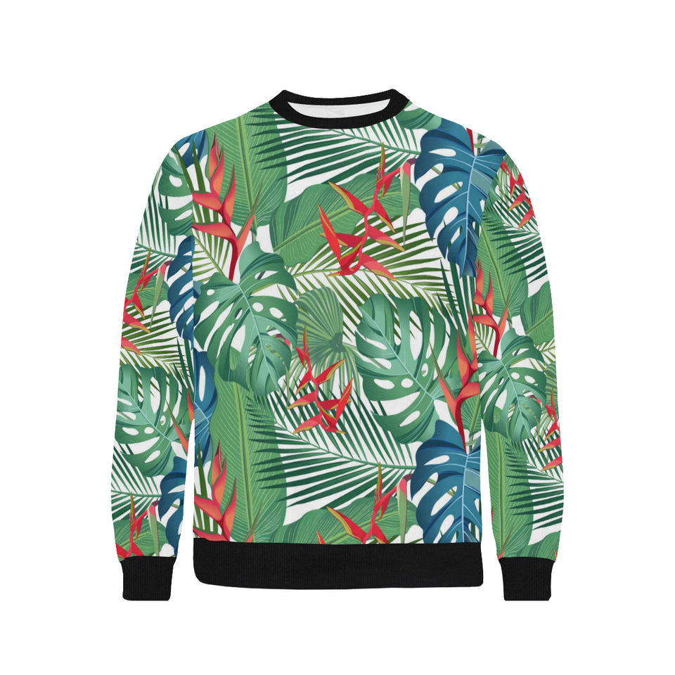 heliconia palm and monstera  leaves pattern Men's Crew Neck Sweatshirt