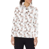 Bull Terrier Pattern Print Design 04 Women's Long Sleeve Polo Shirt