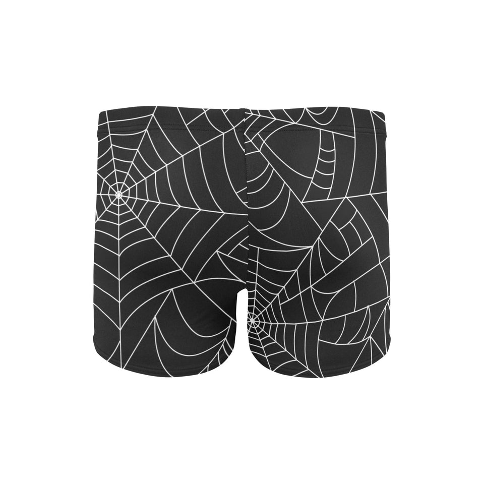 Spider web pattern Black background white cobweb Men's Swimming Trunks