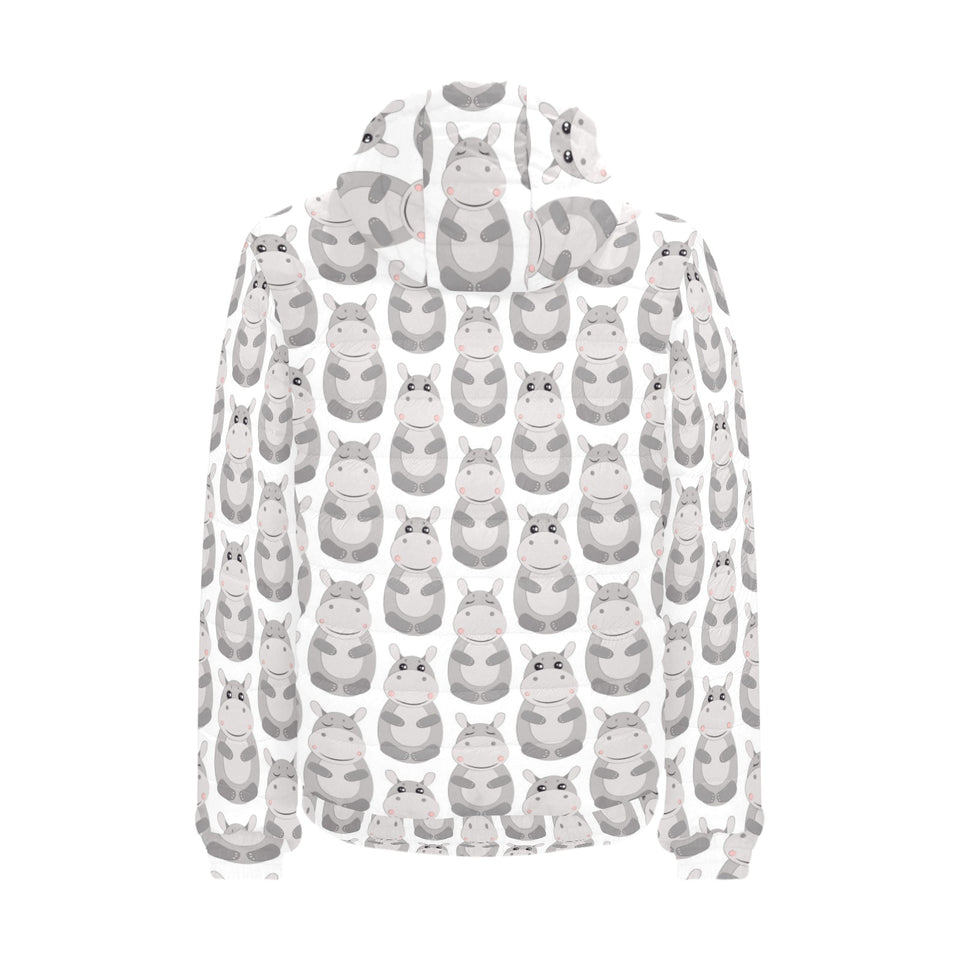 Hippopotamus Pattern Print Design 05 Men's Padded Hooded Jacket