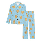 Brown cute pomeranian blue blackground Men's Long Pajama Set