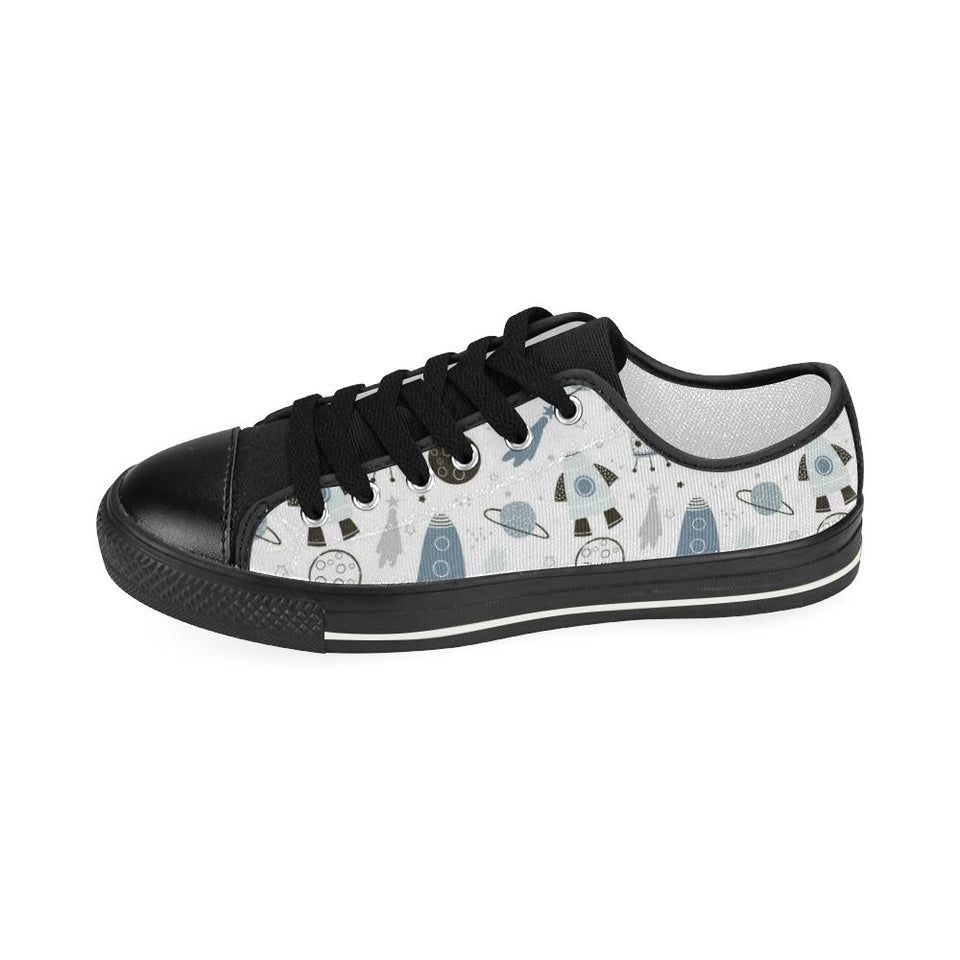 Hand drawn space elements space rocket star planet Kids' Boys' Girls' Low Top Canvas Shoes Black