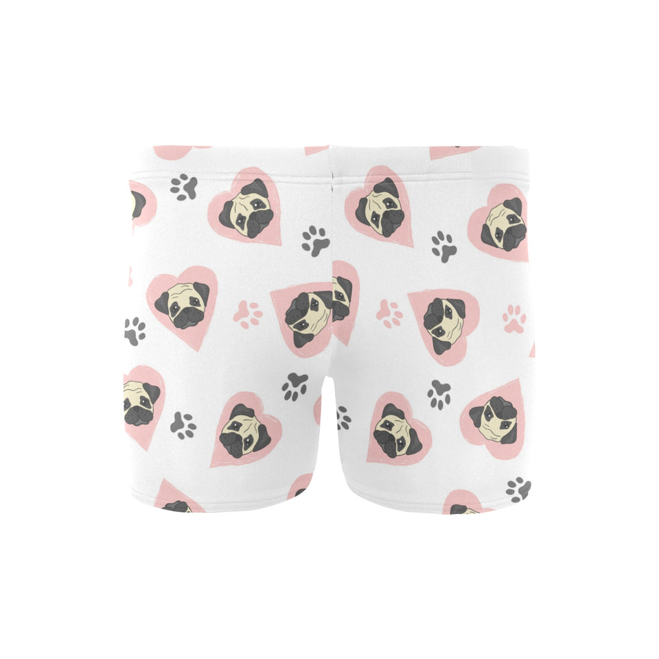 Cute pugs pink heart paw pattern Men's Swimming Trunks
