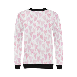 Watercolor pink heart pattern Women's Crew Neck Sweatshirt
