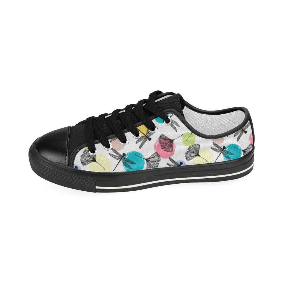 Dragonflies ginkgo leaves pattern Kids' Boys' Girls' Low Top Canvas Shoes Black