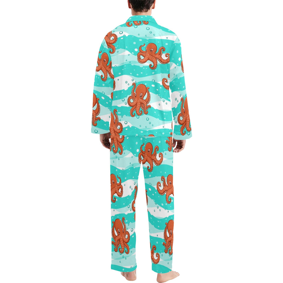 Octopuses sea wave background Men's Long Pajama Set
