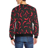 Chili peppers pattern black background Men's Crew Neck Sweatshirt