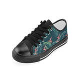 heliconia flowers, palm and monstera leaves on bla Kids' Boys' Girls' Low Top Canvas Shoes Black