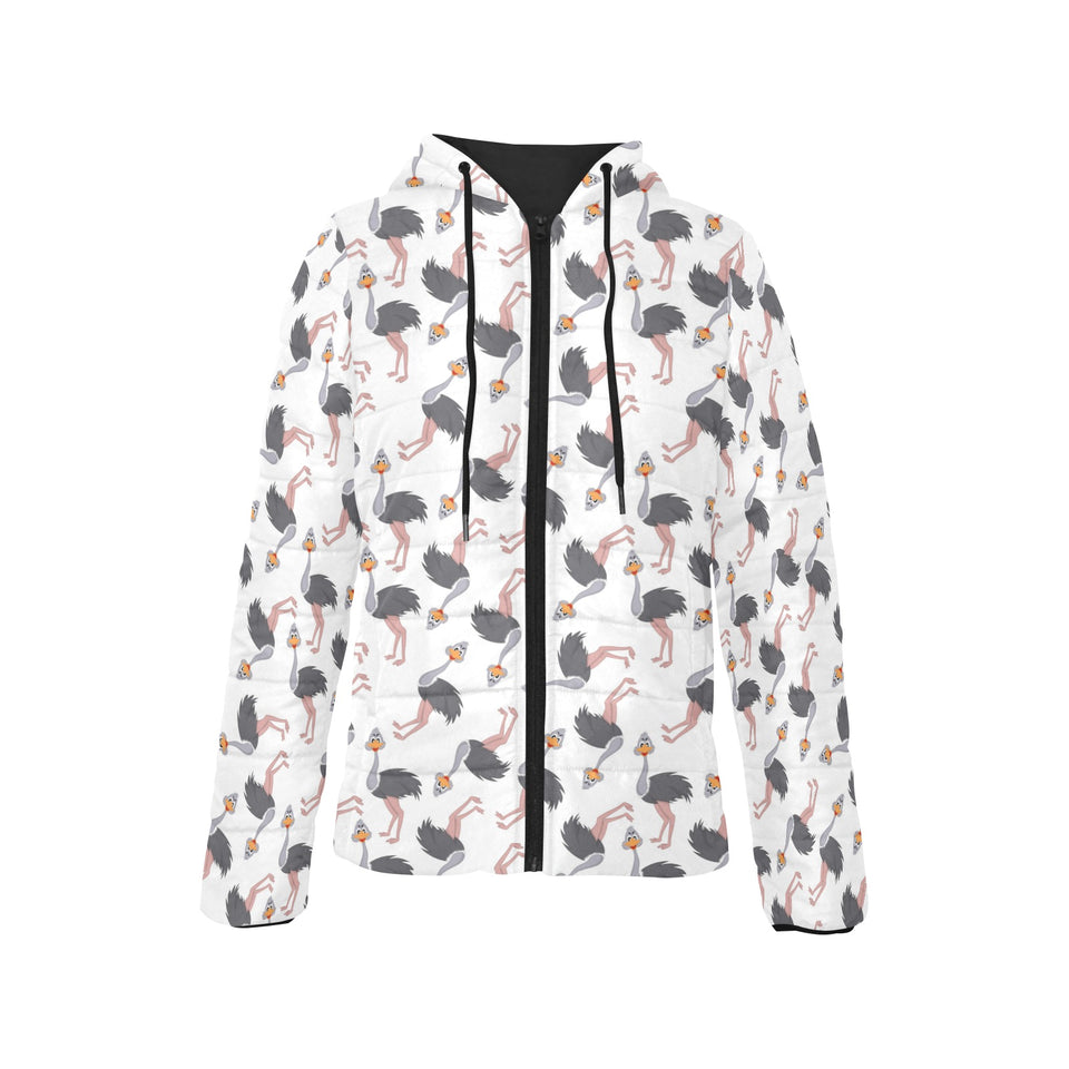 Ostrich Pattern Print Design 02 Women's Padded Hooded Jacket