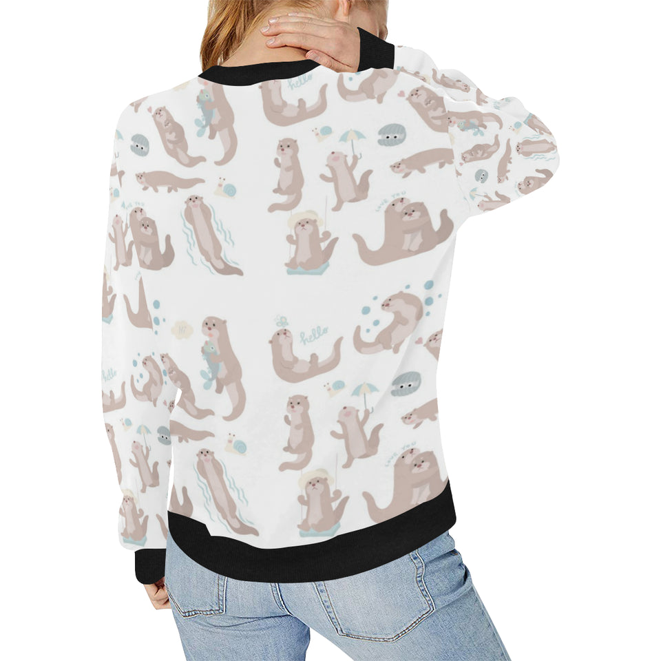 Cute sea otters pattern Women's Crew Neck Sweatshirt
