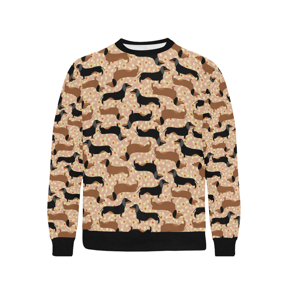 Dachshund floral background Men's Crew Neck Sweatshirt