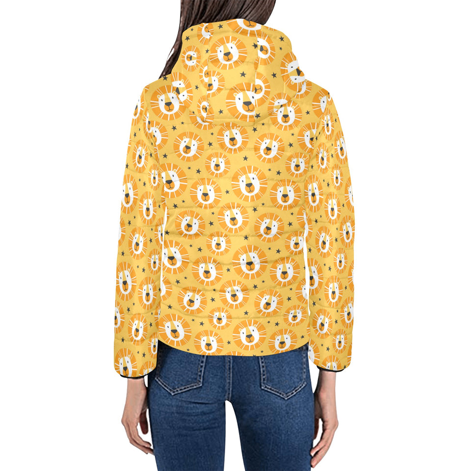 Lion Pattern Print Design 03 Women's Padded Hooded Jacket