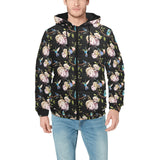 Hummingbird Pattern Print Design 03 Men's Padded Hooded Jacket
