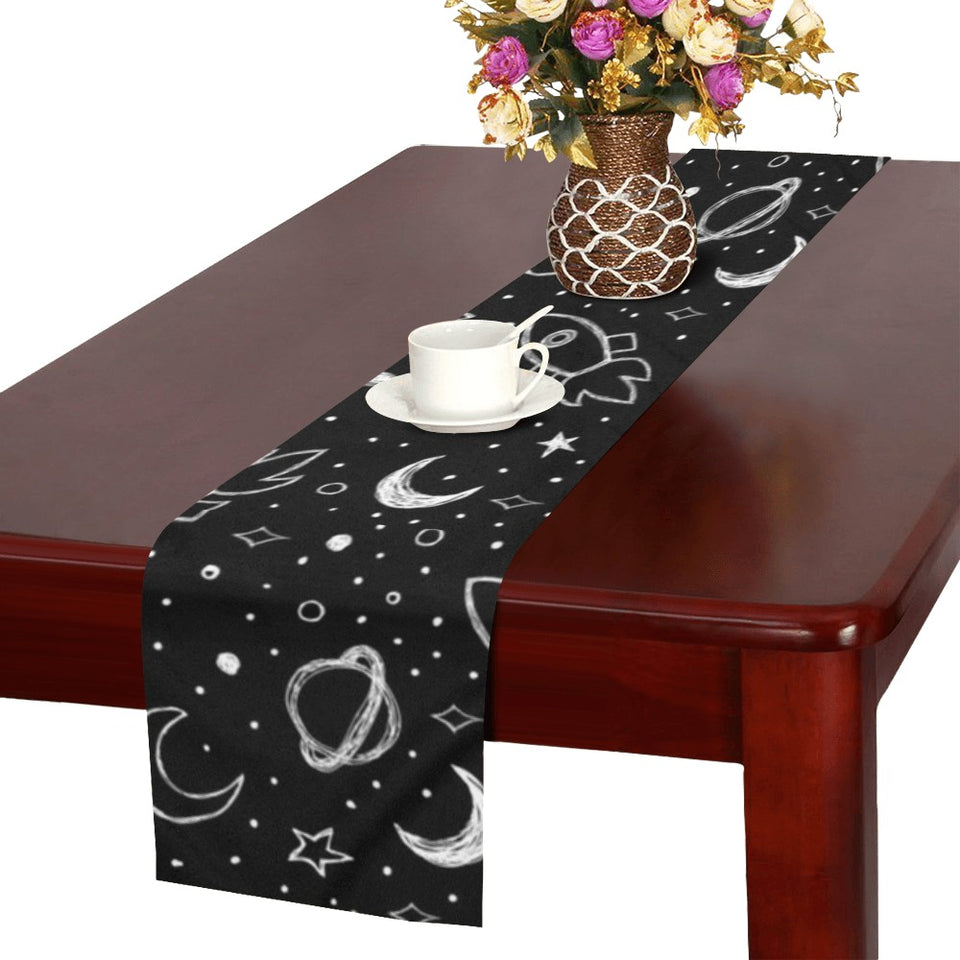 Hand drawn space rocket star planet Table Runner