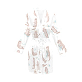 Cute sea otters pattern Women's Long Sleeve Belted Night Robe