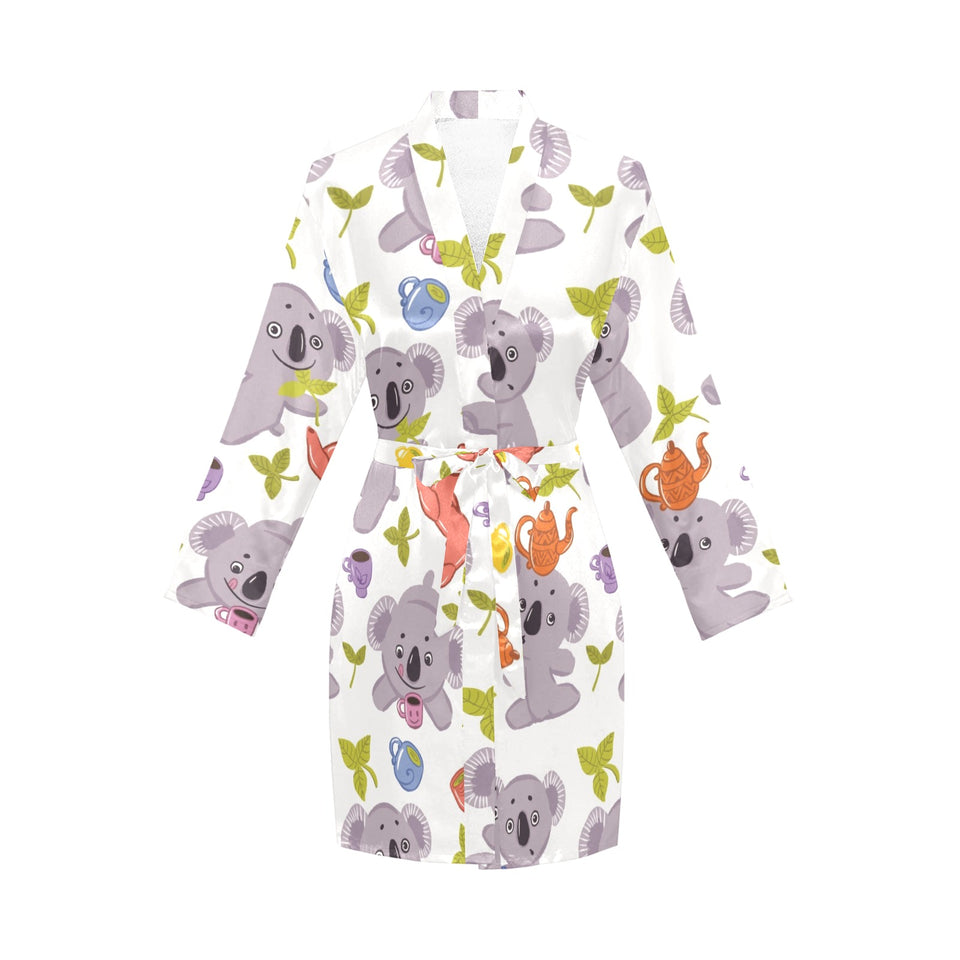 Cute koalas teapots tea Women's Long Sleeve Belted Night Robe
