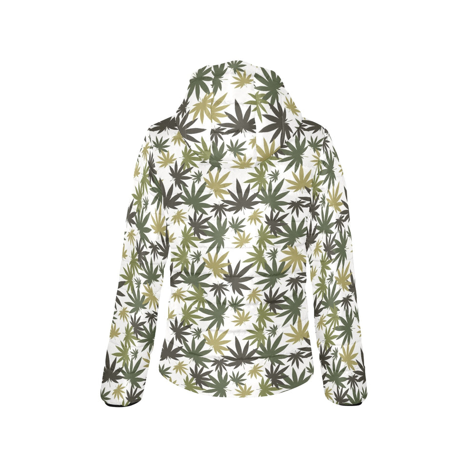 Canabis Marijuana Weed Pattern Print Design 05 Women's Padded Hooded Jacket