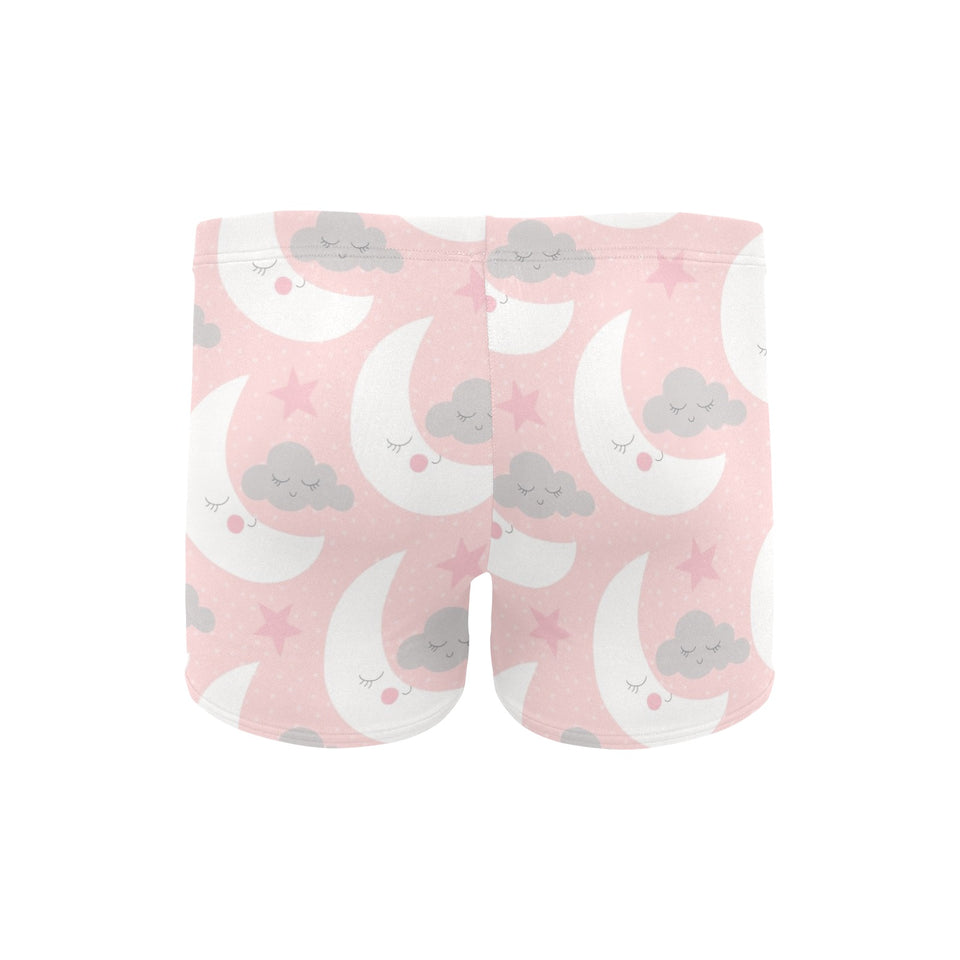 Cute moon cloud star pattern pink dot background Men's Swimming Trunks