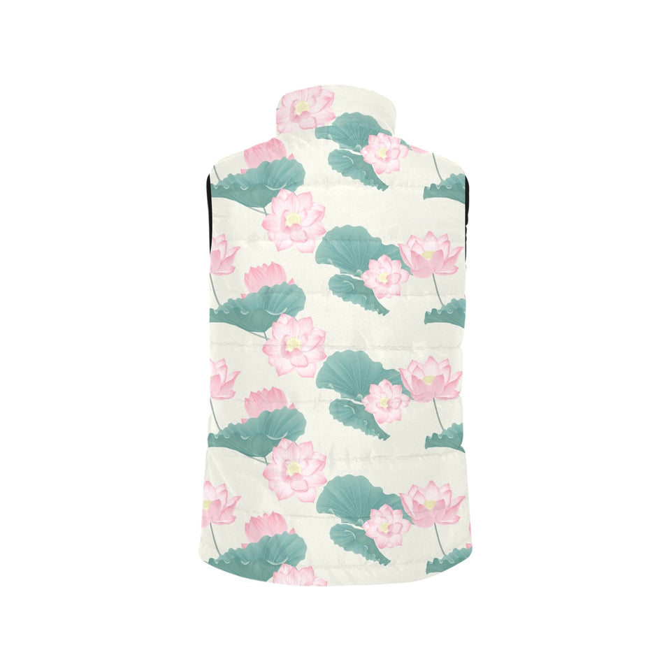 Pink lotus waterlily leaves pattern Men's Padded Vest