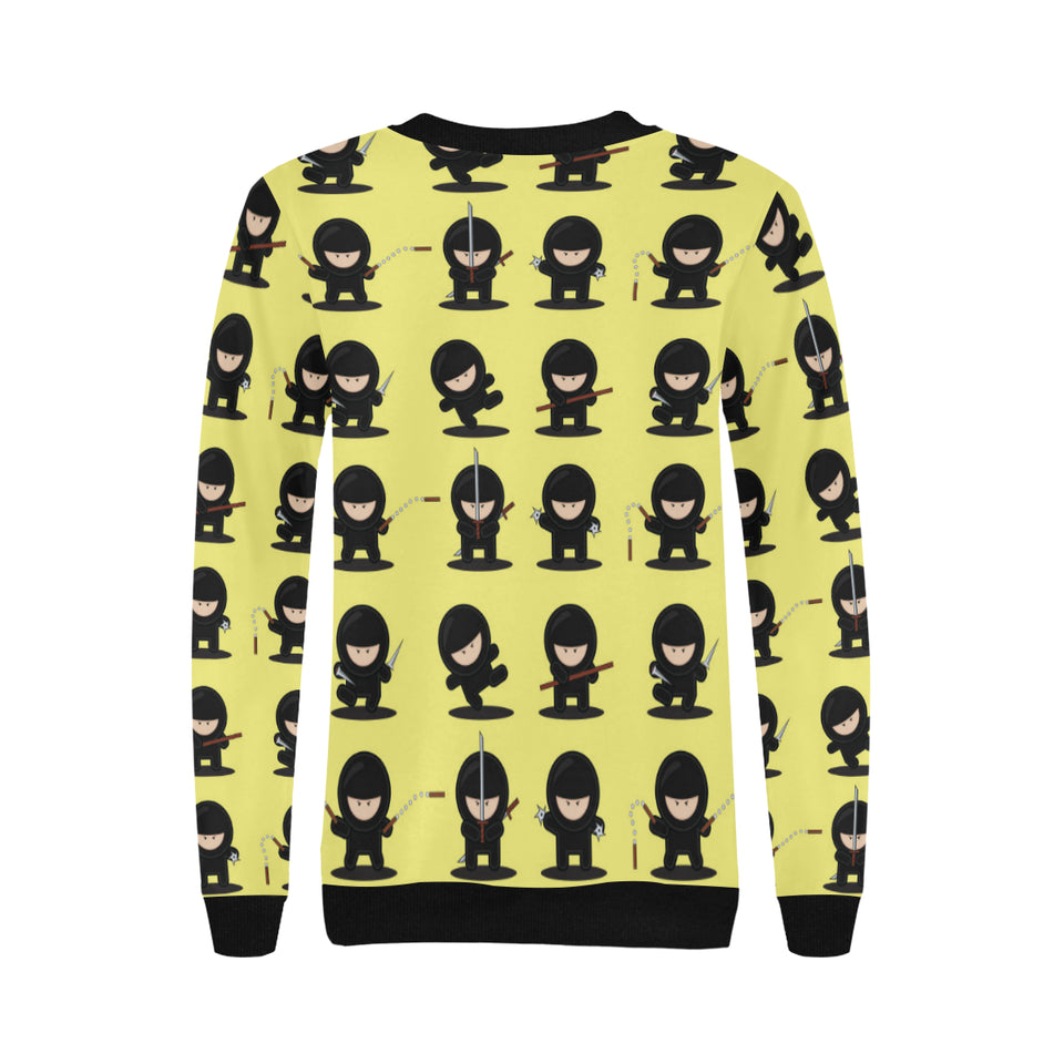 Cute ninja yellow background Women's Crew Neck Sweatshirt