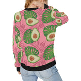 Avocado slices leaves pink back ground Women's Crew Neck Sweatshirt