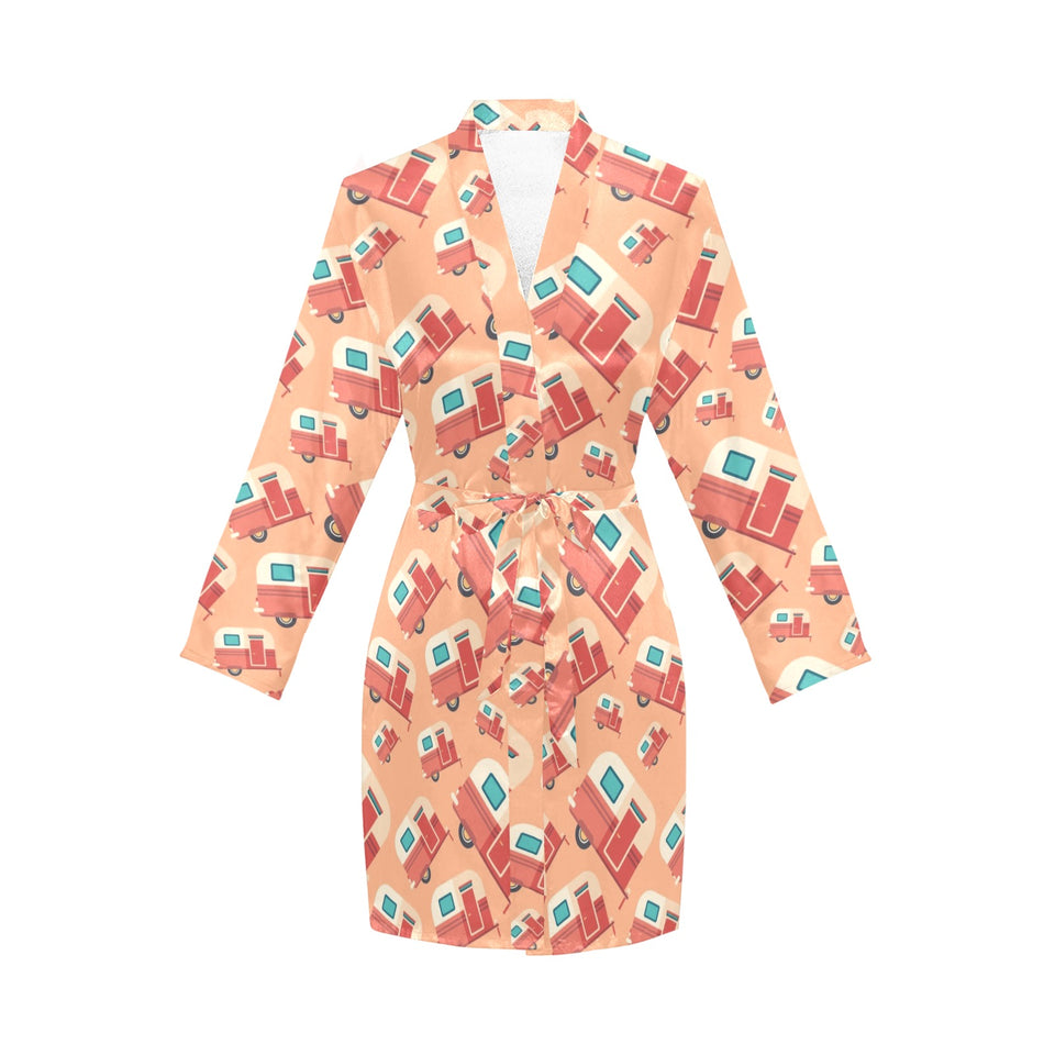 Camper Van Pattern Print Design 03 Women's Long Sleeve Belted Night Robe