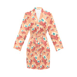 Camper Van Pattern Print Design 03 Women's Long Sleeve Belted Night Robe