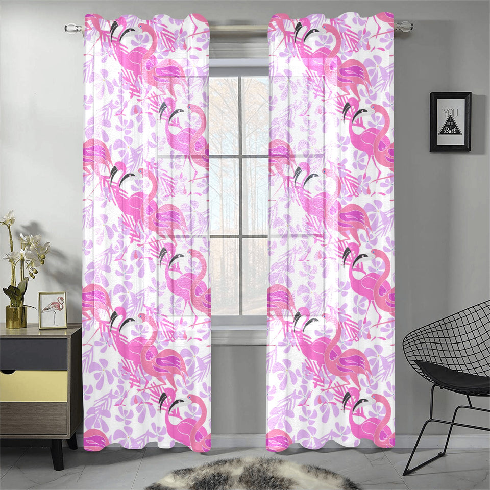 Pink flamingo flower pattern Gauze Curtain