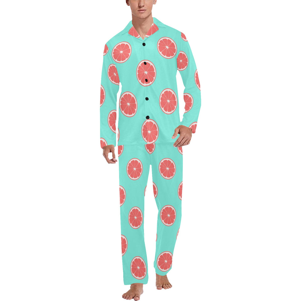 Grapefruit green background Men's Long Pajama Set