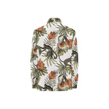 Monkey red hibiscus flower palm leaves floral patt Women's Long Sleeve Polo Shirt