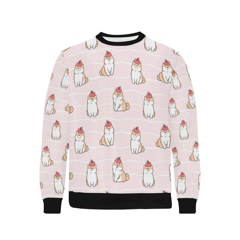 Cute Shiba Inu Dog Apple pattern Men's Crew Neck Sweatshirt