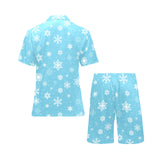 Snowflake pattern blue background Men's V-Neck Short Pajama Set