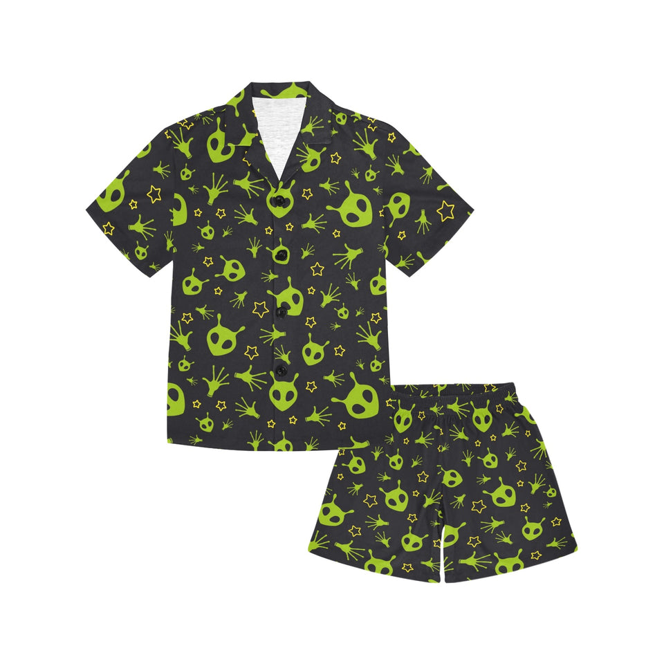 Alien Pattern Print Design 02 Kids' Boys' Girls' V-Neck Short Pajama Set