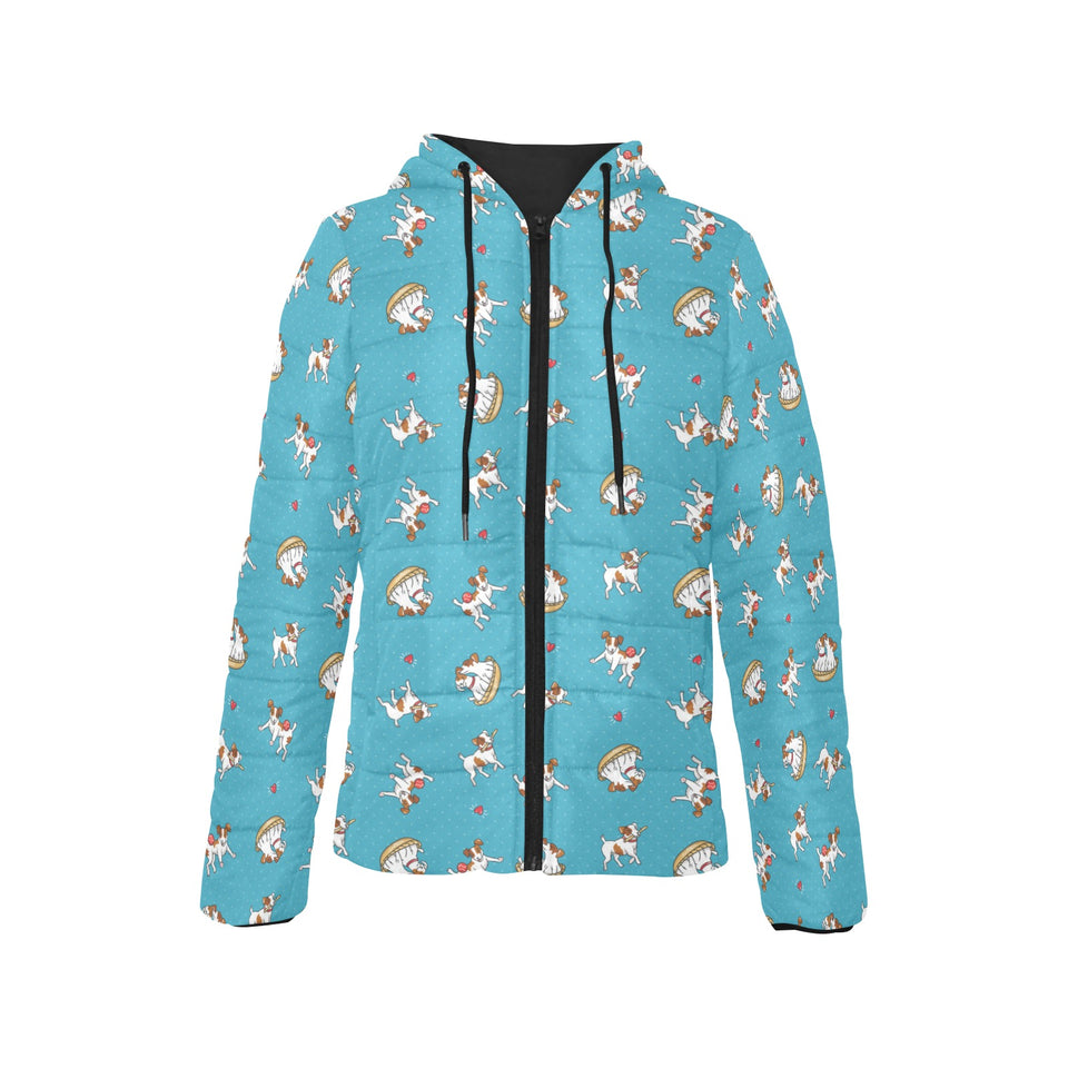 Jack Russel Pattern Print Design 03 Women's Padded Hooded Jacket
